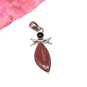Pink Tulip Quartz & Garnet Necklace Pendant Solid 925 Sterling Silver